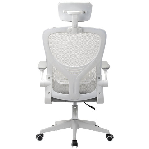 Кресло CROMEX (КРОМЕКС) "Dynamic CH-699", откидные подлокотники, пластик белый, сетка/ткань TW, серое, 533070 - фото 4