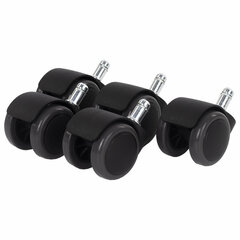 Колеса (ролики) для кресла, прорезиненные, КОМПЛЕКТ 5 шт., шток d 11 мм, черные, в пакете, WBZ (ВБЗ), 533083