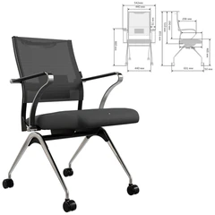 Кресло для приемных и переговорных на колесах МЕТТА ErgoLife Sit Air M4, ткань-сетка черная
