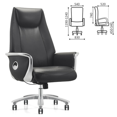Кресло HAWASAN PREMIUM EX-800, до 200 кг, синхромеханизм, алюминий, экокожа, черное, 533234