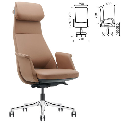 Кресло HAWASAN PREMIUM EX-840 STELLAR, синхромеханизм, алюминий, экокожа, коричневое, 533242