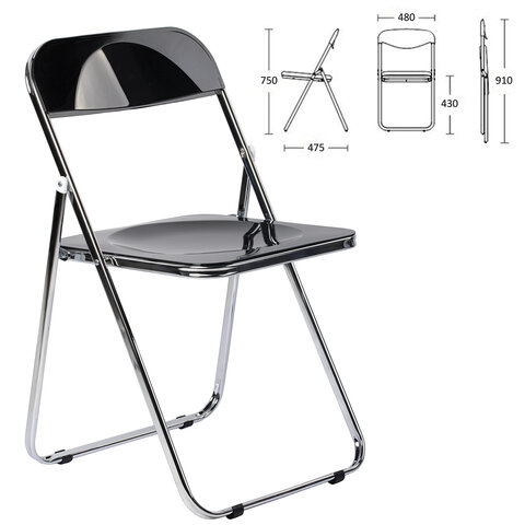 Стул складной глянцевый черный BRABIX "Style CF-015", хромированный каркас, пластик, 533248