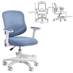 Кресло детское с подставкой для ног BRABIX KIDS &laquo;MG-215&raquo;, сетка/<wbr/>ткань TW, голубое, 533312