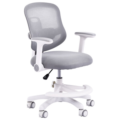 Кресло детское с подставкой для ног BRABIX KIDS "MG-215", сетка/ткань TW, серое, 533313