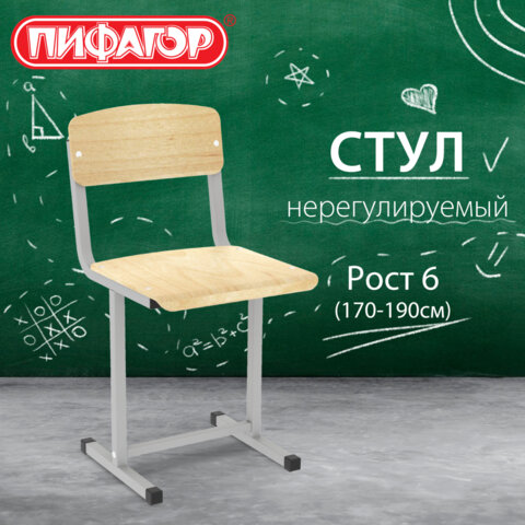 Стул ученический, нерегулируемый ПИФАГОР SC-1, 380х380х790 мм, рост 6 (170-190 см), серый каркас, фанера, 533348 - фото 2