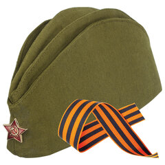 Пилотка военная двуслойная с ГЕОРГИЕВСКОЙ ЛЕНТОЙ, металлическая звезда, размер 56 (универсальный), ПЛ-11Л