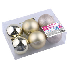 Шары ёлочные 6 шт., 6 см, &laquo;Trio&raquo;, пластик, СВЕТЛОЕ ЗОЛОТО (глянец, матовый, глиттер), ЗОЛОТАЯ СКАЗКА, 590866