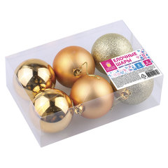 Шары ёлочные 6 шт., 6 см, &laquo;Trio&raquo;, пластик, ТЕМНОЕ ЗОЛОТО (глянец, матовый, глиттер), ЗОЛОТАЯ СКАЗКА, 590867