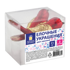 Украшение ёлочное в форме ПТИЧЕК, 2 шт., 11 см, пластик, цвет красный/золотистый, ЗОЛОТАЯ СКАЗКА, 590893