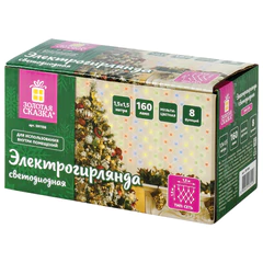 Электрогирлянда-сеть комнатная 1,5&times;1,5 м,160 LED, мультицветная, 220 V, контроллер, ЗОЛОТАЯ СКАЗКА, 591106
