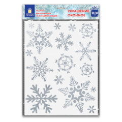 Наклейка для окон двусторонняя МНОГОРАЗОВАЯ 30&times;38 см &laquo;Снежинки&raquo;, глиттер, серебро, ЗОЛОТАЯ СКАЗКА, 591191