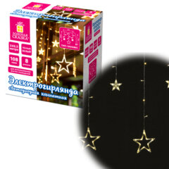 Электрогирлянда-занавес комнатная &laquo;Звезды&raquo; 3&times;0,5 м, 108 LED, теплый белый, 220 V, ЗОЛОТАЯ СКАЗКА, 591354
