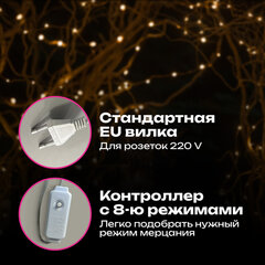 Электрогирлянда-конский хвост комнатная, 2 м, 200 LED, тёплый белый, 220 V, ЗОЛОТАЯ СКАЗКА, 591365