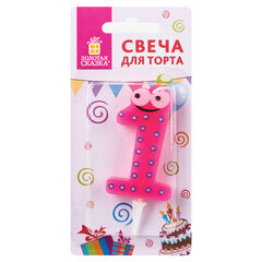 Свеча-цифра для торта &laquo;1" "С глазками&raquo;, 6 см, ЗОЛОТАЯ СКАЗКА, с держателем, в блистере, 591404