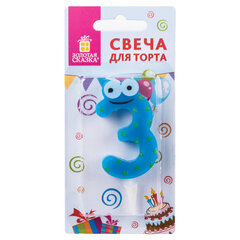 Свеча-цифра для торта &laquo;3" "С глазками&raquo;, 6 см, ЗОЛОТАЯ СКАЗКА, с держателем, в блистере, 591406