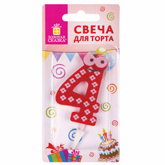 Свеча-цифра для торта &laquo;4" "С глазками&raquo;, 6 см, ЗОЛОТАЯ СКАЗКА, с держателем, в блистере, 591407