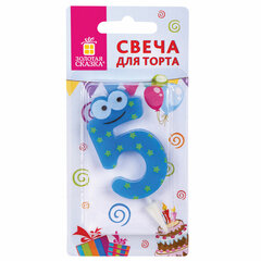 Свеча-цифра для торта &laquo;5" "С глазками&raquo;, 6 см, ЗОЛОТАЯ СКАЗКА, с держателем, в блистере, 591408
