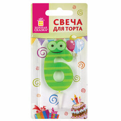 Свеча-цифра для торта &laquo;6" "С глазками&raquo;, 6 см, ЗОЛОТАЯ СКАЗКА, с держателем, в блистере, 591409