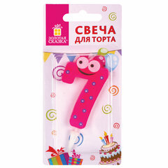 Свеча-цифра для торта &laquo;7" "С глазками&raquo;, 6 см, ЗОЛОТАЯ СКАЗКА, с держателем, в блистере, 591410