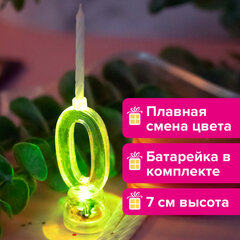 Цифра-подсвечник &laquo;0&raquo; светодиодная, ЗОЛОТАЯ СКАЗКА, в наборе 4 свечи 6 см, 1 батарейка, 591423