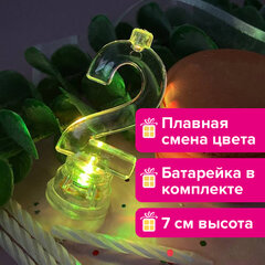 Цифра-подсвечник &laquo;2&raquo; светодиодная, ЗОЛОТАЯ СКАЗКА, в наборе 4 свечи 6 см, 1 батарейка, 591425