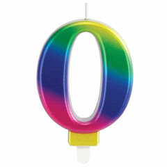 Свеча-цифра для торта &laquo;0" "Радужная&raquo;, 9 см, ЗОЛОТАЯ СКАЗКА, с держателем, в блистере, 591433