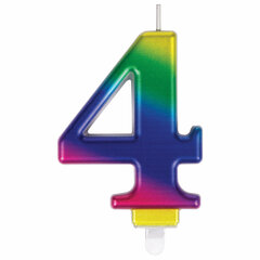 Свеча-цифра для торта &laquo;4" "Радужная&raquo;, 9 см, ЗОЛОТАЯ СКАЗКА, с держателем, в блистере, 591437