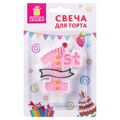 Свеча-цифра для торта &laquo;1 годик&raquo;, розовая, 9,5 см, ЗОЛОТАЯ СКАЗКА, в блистере, 591444