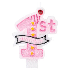 Свеча-цифра для торта &laquo;1 годик&raquo;, розовая, 9,5 см, ЗОЛОТАЯ СКАЗКА, в блистере, 591444