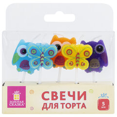 Свечи фигурные для торта на шпажках &laquo;Совы и бабочки&raquo;, 5 шт., 2,5&times;3/<wbr/>2,5&times;2,5 см, ЗОЛОТАЯ СКАЗКА, 591465