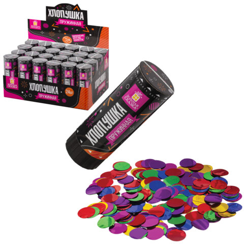 Хлопушка пружинная ЗОЛОТАЯ СКАЗКА 11 см, фольга, круги, ассорти, 591468