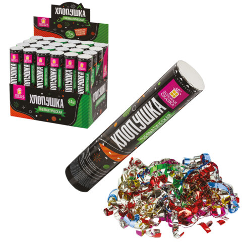 Хлопушка пневматическая ЗОЛОТАЯ СКАЗКА 20 см, фольга, серпантин/конфетти, ассорти, 591472