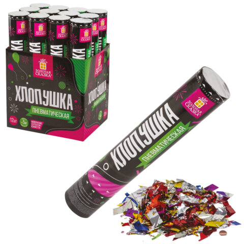 Хлопушка пневматическая ЗОЛОТАЯ СКАЗКА 30 см, фольга, конфетти, ассорти, 591473