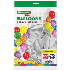 Шары воздушные 30 см, 100 штук, &laquo;ОДНОЦВЕТНЫЕ&raquo;, белые, BRAUBERG KIDS, 591875