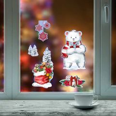 Наклейка для окон двусторонняя МНОГОРАЗОВАЯ 30&times;38 см, с изображением МЕДВЕЖОНКА, ЗОЛОТАЯ СКАЗКА, 591923