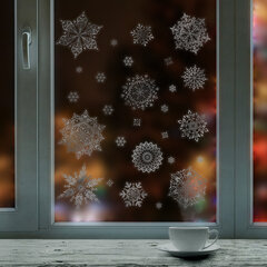 Наклейка для окон двусторонняя МНОГОРАЗОВАЯ 30&times;38 см, &laquo;Снежинки&raquo;, фольга, серебро, ЗОЛОТАЯ СКАЗКА, 591928