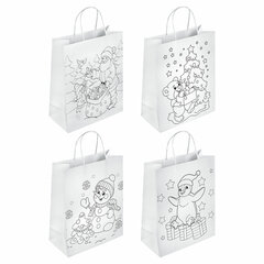 Пакет-раскраска НАБОР 8 шт., новогодний, 32&times;13&times;26 см + масляные пастельные мелки, ЗОЛОТАЯ СКАЗКА, 591975