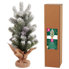 Ель новогодняя искусственная настольная 50 см, заснеженная, с шишками, литой ПЭТ, ЗОЛОТАЯ СКАЗКА, 592011