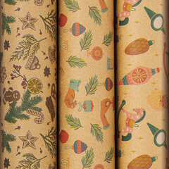 Бумага упаковочная новогодняя НАБОР 3 шт., &laquo;Christmas Kraft&raquo;, 70&times;100 см, 3 дизайна, ЗОЛОТАЯ СКАЗКА, 592056