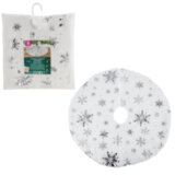 Новогодний коврик под елку белый c серебристыми снежинками, 60 см, полиэстер, ЗОЛОТАЯ СКАЗКА, 592158