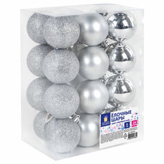 Шары ёлочные 24 шт., 6 см, &laquo;Базовая серия&raquo;, пластик, СЕРЕБРИСТЫЕ (глянец, матовый, глиттер), ЗОЛОТАЯ СКАЗКА, 592161