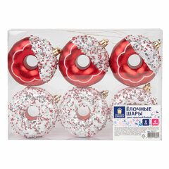 Украшение ёлочное 6 шт., 8 см, &laquo;Пончики&raquo;, красный/<wbr/>белый, пластик, ЗОЛОТАЯ СКАЗКА, 592171