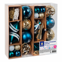 Шары ёлочные НАБОР 56 предметов, &laquo;Polar Light&raquo;, бирюзовый/<wbr/>золото, пластик, ЗОЛОТАЯ СКАЗКА, 592175