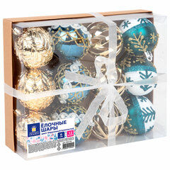 Шары ёлочные 12 шт., 6 см, &laquo;Frost Forest&raquo;, пластик, бирюзовый/<wbr/>золото, ЗОЛОТАЯ СКАЗКА, 592176