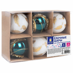 Шары ёлочные 6 шт., 6 см, &laquo;Peacock&raquo;, пластик, бирюзовый/<wbr/>золото, ЗОЛОТАЯ СКАЗКА, 592179