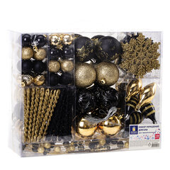 Шары новогодние ёлочные &laquo;Black&Gold&raquo;, НАБОР 130 предметов, черный/<wbr/>золото, пластик, ЗОЛОТАЯ СКАЗКА, 592183