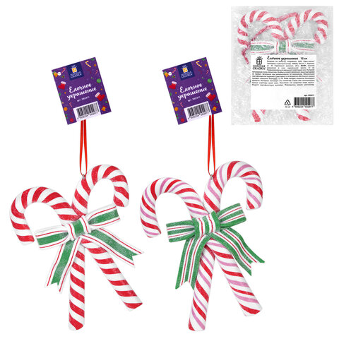 Украшение елочное (1 шт.) "Карамельная трость" 12х10 см, полимерная глина, ассорти 2 дизайна, ЗОЛОТАЯ СКАЗКА, 592411