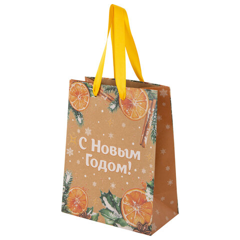 Пакет подарочный (1 шт.) новогодний, 18х10х23 см, "Зимнее волшебство", крафт, ассорти, ЗОЛОТАЯ СКАЗКА, 592435 - фото 4