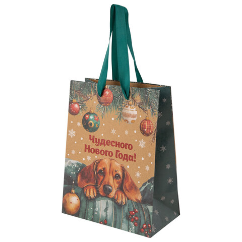 Пакет подарочный (1 шт.) новогодний, 18х10х23 см, "Зимнее волшебство", крафт, ассорти, ЗОЛОТАЯ СКАЗКА, 592435 - фото 5