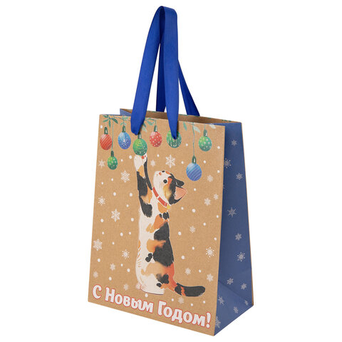 Пакет подарочный (1 шт.) новогодний, 18х10х23 см, "Зимнее волшебство", крафт, ассорти, ЗОЛОТАЯ СКАЗКА, 592435 - фото 6